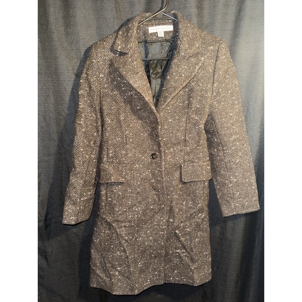 Larry Levine Woolrich Tweed Coat Womens 6 Brown Flecked Wool Vintage Long